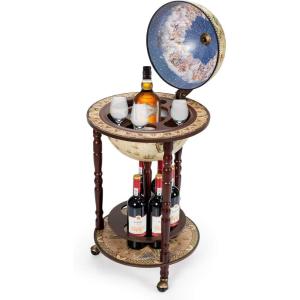 imageGoplus Globe Bar 175 Globe Bar Liquor Cabinet with Wheels Bottom Shelf Old World Map 16th Century Italian Replica Bar Globe Retro Wine Stand Globe Bar Cart for Dining Room Living Room HomeCreamy White