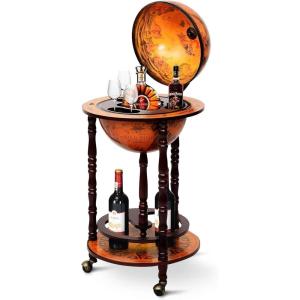 imageGoplus Globe Bar 175 Globe Bar Liquor Cabinet with Wheels Bottom Shelf Old World Map 16th Century Italian Replica Bar Globe Retro Wine Stand Globe Bar Cart for Dining Room Living Room HomeRetro Brown