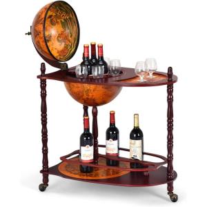 imageGoplus Globe Bar 345 Globe Bar Liquor Cabinet with Wheels Bottom Shelf Old World Map 16th Century Italian Replica Bar Globe Retro Wine Stand Globe Bar Cart for Dining Room Living Room Home
