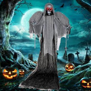 imageGoplus Hanging Halloween Decoration 121 Ft Skeleton Ghost with Flickering Red Eyes Scary Sounds Adjustable Arms IndoorOutdoor Grim Reaper Prop Halloween Flying Ghost for Party Yard Lawn121 Ft Hanging Skeleton Ghost