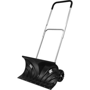 imageGoplus Rolling Snow Pusher Shovel Handle Adjustable Snow Removal Tool Manual Push Plow with 6Inch Wheels for Driveway Pavement Stoop Black