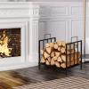 imageGoplus 165 Firewood Rack Indoor Outdoor Small Firewood Holder with Handle Raised Legs Heavy Duty Steel Log Rack Wood Storage Carrier for Fireplace Fire Pit