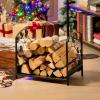 imageGoplus 19 Small Firewood Rack Indoor and Outdoor Decorative Firewood Storage Carrier Log Rack with Elegant Leaf Patterns ampamp Raised Legs Heavy Duty Firewood Holder for Fireplace Fire Pit