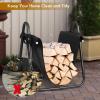 imageGoplus Firewood Log Holder with Canvas Tote Carrier HeavyDuty Firewood Storage Holders Log Bin Indoor Outdoor Fire Logs Stacker Basket with Kindling Wood Stove Accessories Handle