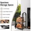 imageGoplus Firewood Rack with 4 Fireplace Tools Wrought Iron Log Holders with Poker Tong Brush and Shovel Indoor Outdoor Lumbar Storage Rack Fireplace Tools Sets for Fire Pit Wood Stove Bronze