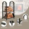 imageGoplus Firewood Rack with 4 Fireplace Tools Wrought Iron Log Holders with Poker Tong Brush and Shovel Indoor Outdoor Lumbar Storage Rack Fireplace Tools Sets for Fire Pit Wood Stove Bronze