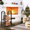 imageGoplus Firewood Rack with 4 Fireplace Tools Wrought Iron Log Holders with Poker Tong Brush and Shovel Indoor Outdoor Lumbar Storage Rack Fireplace Tools Sets for Fire Pit Wood Stove Bronze
