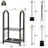 imageGoplus Firewood Rack with 4 Fireplace Tools Wrought Iron Log Holders with Poker Tong Brush and Shovel Indoor Outdoor Lumbar Storage Rack Fireplace Tools Sets for Fire Pit Wood Stove Bronze