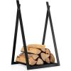 imageGoplus 16 Triangle Firewood Rack Outdoor Small Decorative Firewood Holder with Raised Base Firewood Storage Carrier Log Rack for Indoor Fireplace Fire Pit Wood Stove