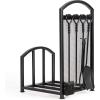 imageGoplus Firewood Log Rack with 4 Fireplace Tools Heavy Duty Steel Construction SpaceSaving ampamp Large Capacity Black Color Easy Assembly ampamp Portable Design