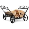 imageGoplus Firewood Rack Outdoor with Wheels 20 Small Decorative Firewood Carrier Log Rack with Elegant Patterns ampamp Raised Base Heavy Duty Metal Rolling Firewood Holder for Indoor Fireplace Fire Pit
