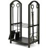 imageGoplus Firewood Rack with 4 Fireplace Tools Wrought Iron Log Holders with Poker Tong Brush and Shovel Indoor Outdoor Lumbar Storage Rack Fireplace Tools Sets for Fire Pit Wood Stove Bronze