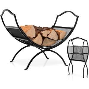 imageGoplus 19 Folding Firewood Rack Outdoor Portable Fireplace Log Rack wConvenient Handle HeavyDuty Steel Frame Indoor Compact Firewood Storage Holder Perfect for Fireplace Firepit Black