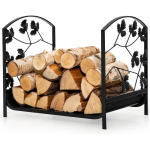 imageGoplus 19 Small Firewood Rack Indoor and Outdoor Decorative Firewood Storage Carrier Log Rack with Elegant Leaf Patterns ampamp Raised Legs Heavy Duty Firewood Holder for Fireplace Fire Pit