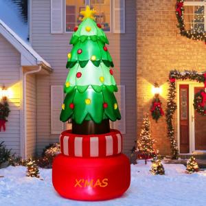 imageGoplus 8FT Tall Christmas Inflatables LED Lighted Xmas Inflatable Rotating Tree Freestanding Outdoor Indoor Blow Up Christmas Decoration with Water Bags Ground Stakes for Yard Lawn Party