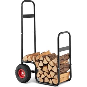 imageGoplus Firewood Carrier with Wheels Outdoor Rolling Fire Wood Log Cart with Pneumatic Rubber Tiers Heavy Duty Steel Wood Storage Hauler Firewood Rack for Fireplace Fire Pit 220 LBS Capacity