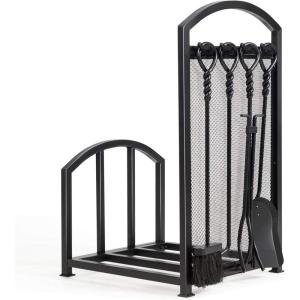 imageGoplus Firewood Log Rack with 4 Fireplace Tools Heavy Duty Steel Construction SpaceSaving ampamp Large Capacity Black Color Easy Assembly ampamp Portable Design