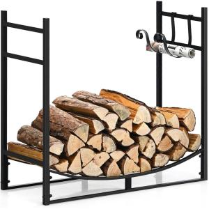 imageGoplus Firewood Rack Outdoor 33 Metal Firewood Holder with Removable Kindling Holder Heavy Duty Indoor Log Storage Rack Wood Rack for Fireplace Woodstove Fire Pit 33quot x 13quot x 30quot