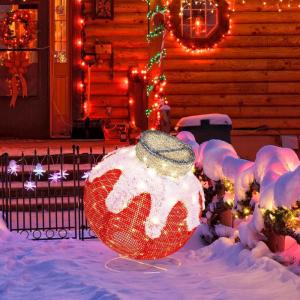 imageGoplus Indoor Outdoor Christmas Decoration PopUp Christmas Ball Ornament with 80 LED Lights and Timer PreLit Light Up Standing ampamp Hanging Xmas Lantern Ball with Base for Holiday Yard Lawn Porch