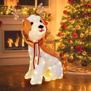 imageGoplus Lighted Christmas Dog Indoor Outdoor Puppy Decoration wLED Lights 4 Ground Stakes Cable Tiers Deer Antlers Decoration Light up Animal Decoration for Yard Patio Lawn Garden Party