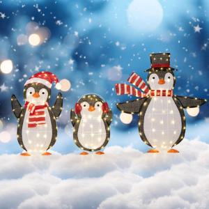 imageGoplus Lighted Christmas Penguins Set of 3 Christmas Penguin Decorations with LED Lights Xmas Penguin Family Lights IndoorOutdoor Glowing Holiday Display for Garden Lawn Porch