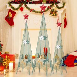 imageGoplus Set of 3 Tower Shaped Christmas Trees 3ft35ft4ft Artificial Xmas Metal Trees with Removable Star Toppers ampamp Reindeer Stackable Xmas Trees for Indoor Outdoor Holiday Party Decorations