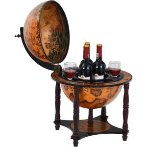 imageGoplus Tabletop 13 Globe Wine Bar Stand 16th Century Italian Nautical Chart Liquor Cabinet with Bottom Shelf Replica Globe Bar Cabinet Wine Rack for Dining Room ampamp Living Room Retro Brown
