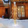 imageGoplus 5 FT LED Lighted Cone Tree Indoor ampamp Outdoor Xmas Decoration with Star Topper ampamp Round Base 3D PreLit Christmas Tree with Zip Ties ampamp Ground Stakes for Living Room Garden ampamp Yard