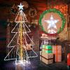 imageGoplus 5 FT LED Lighted Cone Tree Indoor ampamp Outdoor Xmas Decoration with Star Topper ampamp Round Base 3D PreLit Christmas Tree with Zip Ties ampamp Ground Stakes for Living Room Garden ampamp Yard