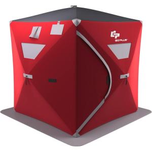 imageGoplus 24 People Ice Fishing Shelter Popup Portable Ice Fishing Tent with Carrying Bag Windows Zippered Door Ground Nail and Wind Rope Insulated Ice Shanty House for Winter Fishing Red2person