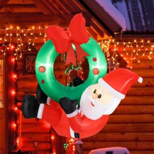 imageGoplus 4FT Blow up Santa Claus wLED Lights ampamp Christmas Wreath Window Hanging Christmas Garland ampamp Santa Inflatables Indoor Outdoor Xmas Decoration