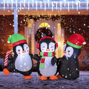 imageGoplus 6FT Christmas Inflatables LED Lighted Xmas Inflatable Penguin Family Hand in Hand Outdoor Indoor Cute Blow Up Christmas Decoration with Water Bags Ground Stakes for Party Yard Garden Lawn