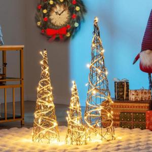 imageGoplus Set of 3 Large Christmas Cone Trees 32 24 16 Indoor Christmas Trees wWarm White LED Lights Sturdy Metal Wires Lighted Decorative Rattan Cone Ornaments for Holiday Party
