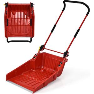 imageGoplus Snow Scoop 26quot x 24quot Folding Snow Shovel Sleigh Shovel with UHandle ampamp Wheels for Backyard Walkways Driveway No Assembly Needed Red