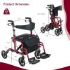 imageGOPLUS 2 in 1 Rollator Walkers for Seniors Folding Rollator Walker with Seat 8inch Wheel Medical Drive Walker Wheelchair Combo with Backrest Adjustable Handle for Adults Aluminium FrameRed