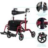 imageGOPLUS 2 in 1 Rollator Walkers for Seniors Folding Rollator Walker with Seat 8inch Wheel Medical Drive Walker Wheelchair Combo with Backrest Adjustable Handle for Adults Aluminium FrameRed