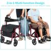 imageGOPLUS 2 in 1 Rollator Walkers for Seniors Folding Rollator Walker with Seat 8inch Wheel Medical Drive Walker Wheelchair Combo with Backrest Adjustable Handle for Adults Aluminium FrameRed