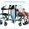 imageGOPLUS 2 in 1 Rollator Walkers for Seniors Folding Rollator Walker with Seat 8inch Wheel Medical Drive Walker Wheelchair Combo with Backrest Adjustable Handle for Adults Aluminium FrameBlue