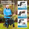 imageGoplus 2 in 1 Rollator Walker for Seniors Medical Walker with Seat Folding Transport Wheelchair Rollator with 8quot Wheels Reversible Backrest Footrests Aluminum Mobility Walking Aid BlackBlueupgraded