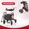 imageGoplus 2 in 1 Rollator Walker for Seniors Medical Walker with Seat Folding Transport Wheelchair Rollator with 8quot Wheels Reversible Backrest Footrests Aluminum Mobility Walking Aid BlackRedupgraded