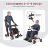 imageGoplus 2 in 1 Rollator Walkers for Seniors with Seat 8inch Wheel Medical Drive Walker Wheelchair Combo with Backrest HeightAdjustable Handle Aluminium Frame Folding Rollator Walker for AdultsRed
