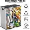 imageGoplus Dual Trash Can 60 Liter 2x30L 16 Gallon Stainless Steel Step Trash Can Rectangular Garbage Bin with Inner Buckets and Hinged Lids Suit for Kitchen Office Home UseBlackSilver