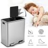 imageGoplus Dual Trash Can 60 Liter 2x30L 16 Gallon Stainless Steel Step Trash Can Rectangular Garbage Bin with Inner Buckets and Hinged Lids Suit for Kitchen Office Home UseBlackSilver