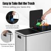 imageGoplus Dual Trash Can 60 Liter 2x30L 16 Gallon Stainless Steel Step Trash Can Rectangular Garbage Bin with Inner Buckets and Hinged Lids Suit for Kitchen Office Home UseBlackSilver