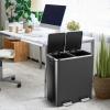 imageGoplus Dual Trash Can 60 Liter 2x30L 16 Gallon Stainless Steel Step Trash Can Rectangular Garbage Bin with Inner Buckets and Hinged Lids Suit for Kitchen Office Home UseBlackBlack
