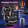 imageGoplus Massage Gaming Chair Racing Style Gaming Recliner wAdjustable Backrest and Footrest Ergonomic High Back PU Leather Computer Office Chair Swivel Game Chair wCup Holder and Side PouchGrey