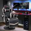 imageGoplus Massage Gaming Chair Racing Style Gaming Recliner wAdjustable Backrest and Footrest Ergonomic High Back PU Leather Computer Office Chair Swivel Game Chair wCup Holder and Side PouchGrey