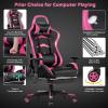 imageGoplus Massage Gaming Chair Reclining Backrest Handrails and Seat Height Adjustment Racing Computer Office Chair High Back Ergonomic PU Leather Swivel PC Game Chair with FootrestPink
