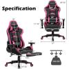 imageGoplus Massage Gaming Chair Reclining Backrest Handrails and Seat Height Adjustment Racing Computer Office Chair High Back Ergonomic PU Leather Swivel PC Game Chair with FootrestPink