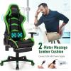 imageGoplus Massage Gaming Chair with LED Light Reclining Backrest Handrails and Seat Height Adjustment Racing Computer Office Chair with Footrest Ergonomic High Back PU Swivel Game Chair Green